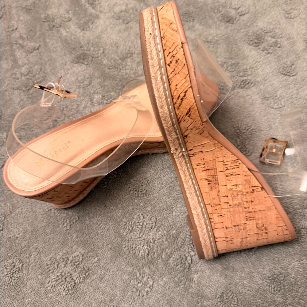 Clear Strap Cork Wedge Sandals